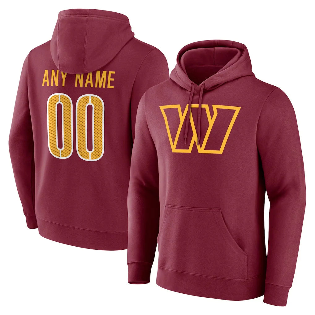 Custom W.Commanders Burgundy LOGO Pullover Hoodies Game Any Name & Numbers Stitched Jerseys