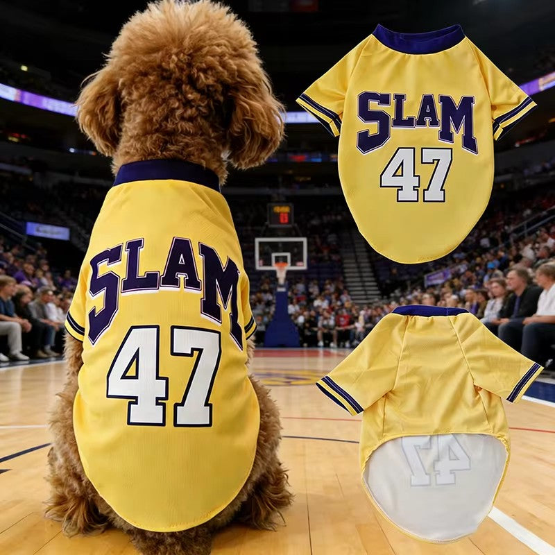 SLAM 47 Mesh Breathable Dog Clothes Teddy Sport Large Dog Jersey Basketball Clothing Puppy T-Shirts Summer Pet Cat Shirts