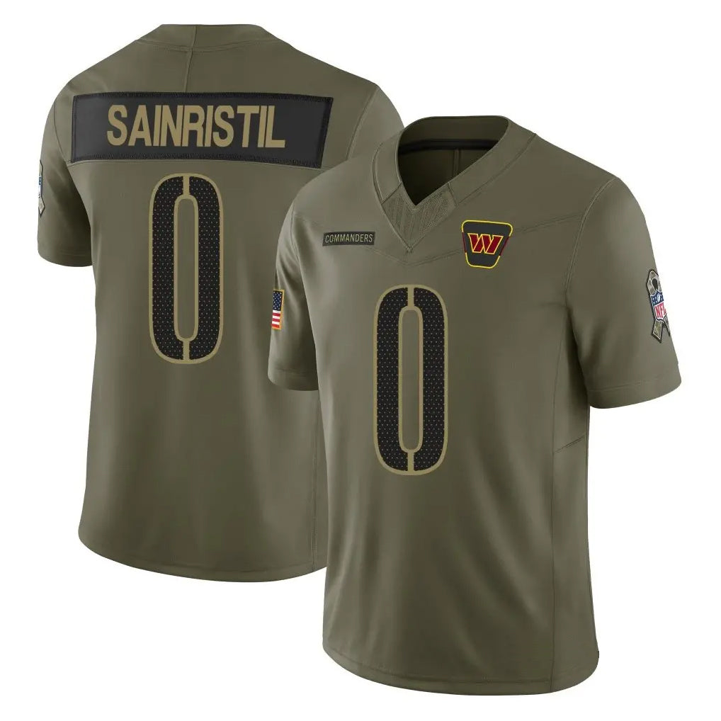W.Commanders #0 Mike Sainristil Player Olive Salute To Service Limited Stitched Jerseys