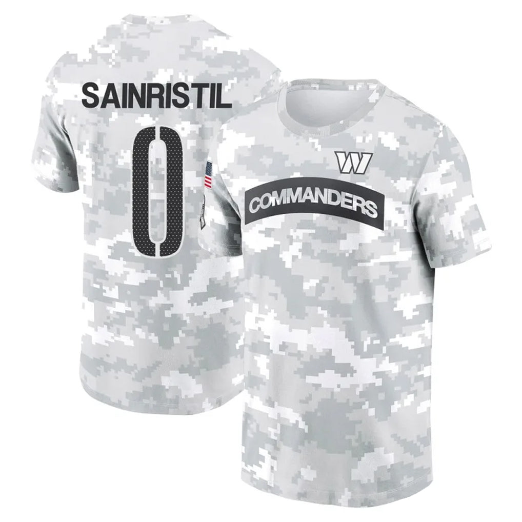 W.Commanders #0 Mike Sainristil Player Salute to Service Hoodies T-Shirts Stitched Jerseys