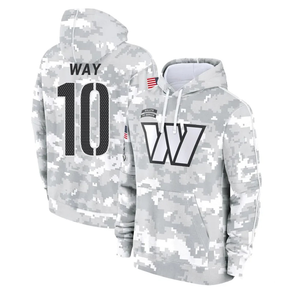 W.Commanders #10 Tress Way Player Arctic Camo Limited Salute to Service pullover hoodies
