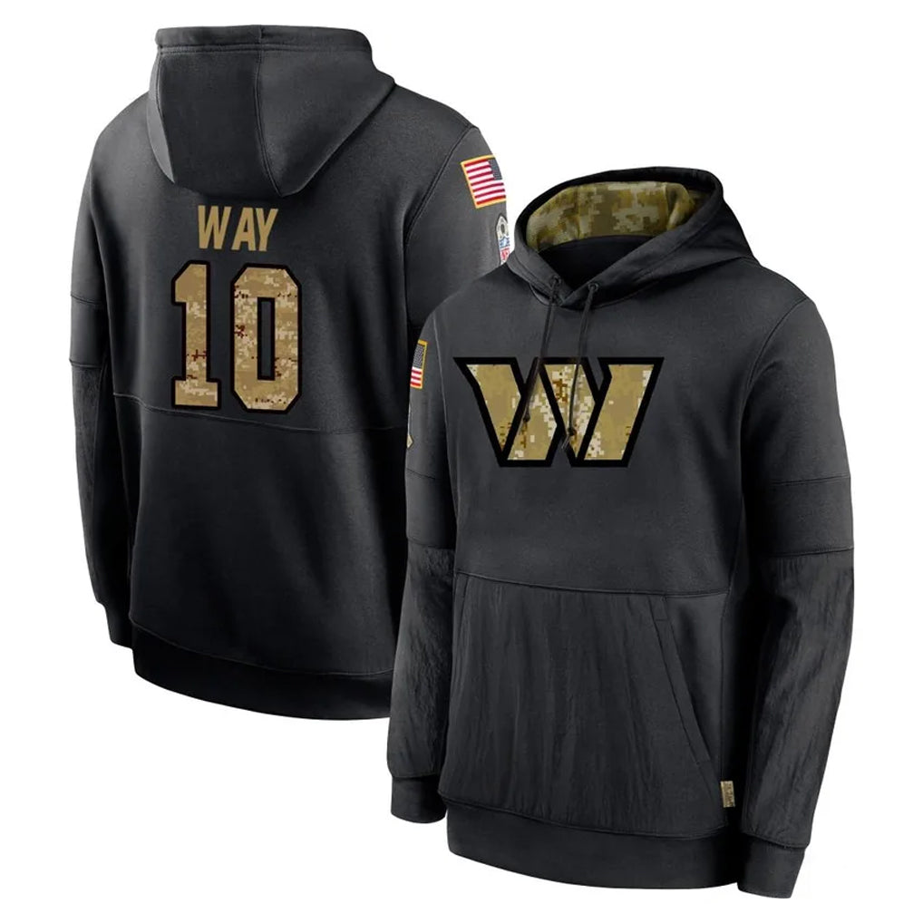 W.Commanders #10 Tress Way Player Black Salute to Service Performance Pullover Hoodies Home Game Stitched Jerseys