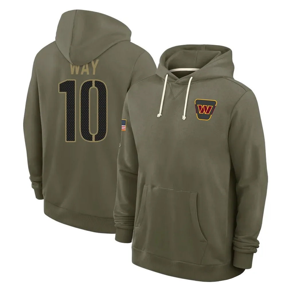 W.Commanders #10 Tress Way Player Olive Salute to Service Pullover Hoodies Limited Home Stitched Jerseys