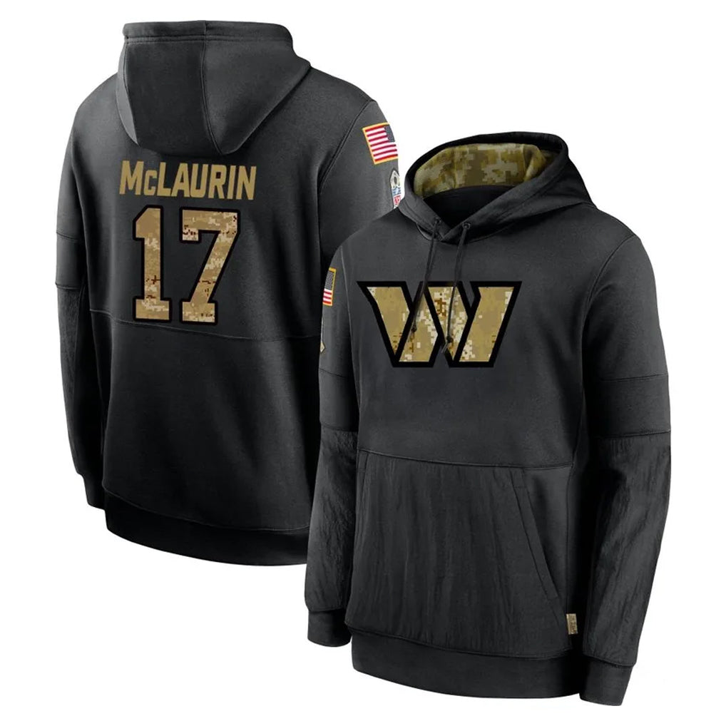 W.Commanders #17 Terry Mclaurin Player Black Salute to Service Performance Pullover Hoodies Home Game Stitched Jerseys