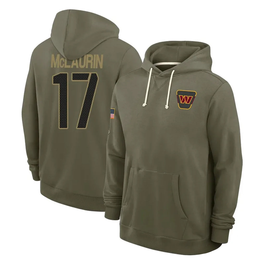 W.Commanders #17 Terry Mclaurin Player Olive Salute to Service Pullover Hoodies Limited Home Stitched Jerseys