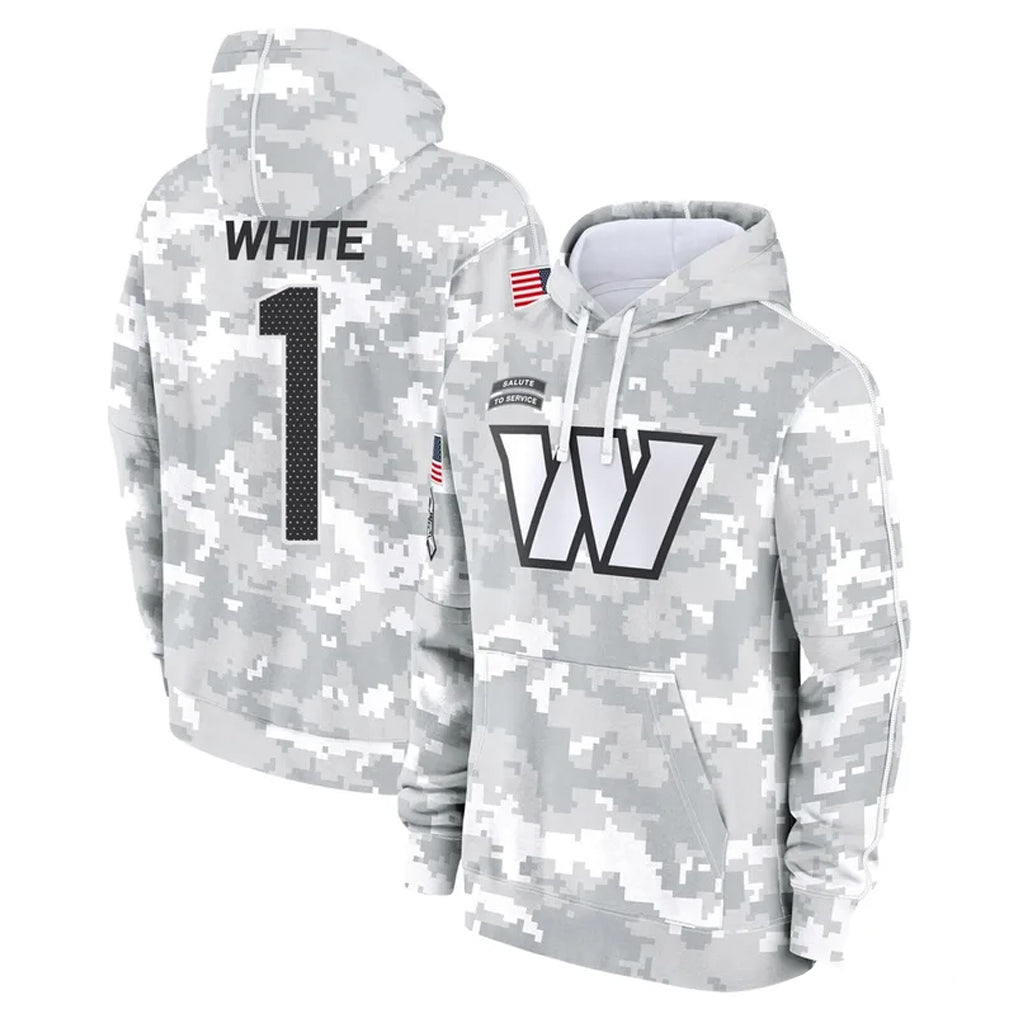 W.Commanders #1 Rachaad White Player Arctic Camo Limited Salute to Service pullover hoodies