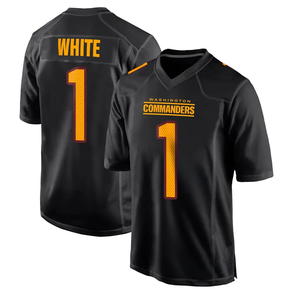 W.Commanders #1 Rachaad White Player Black Carbon Fashion Home Game Stitched Jerseys