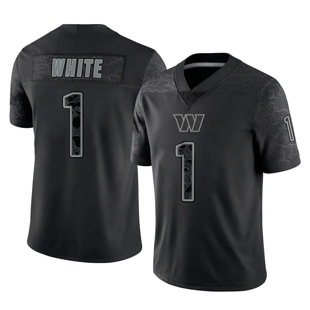 W.Commanders #1 Rachaad White Player Black Limited Reflective Home Game Stitched Jerseys