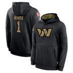 W.Commanders #1 Rachaad White Player Black Salute to Service Performance Pullover Hoodies Home Game Stitched Jerseys