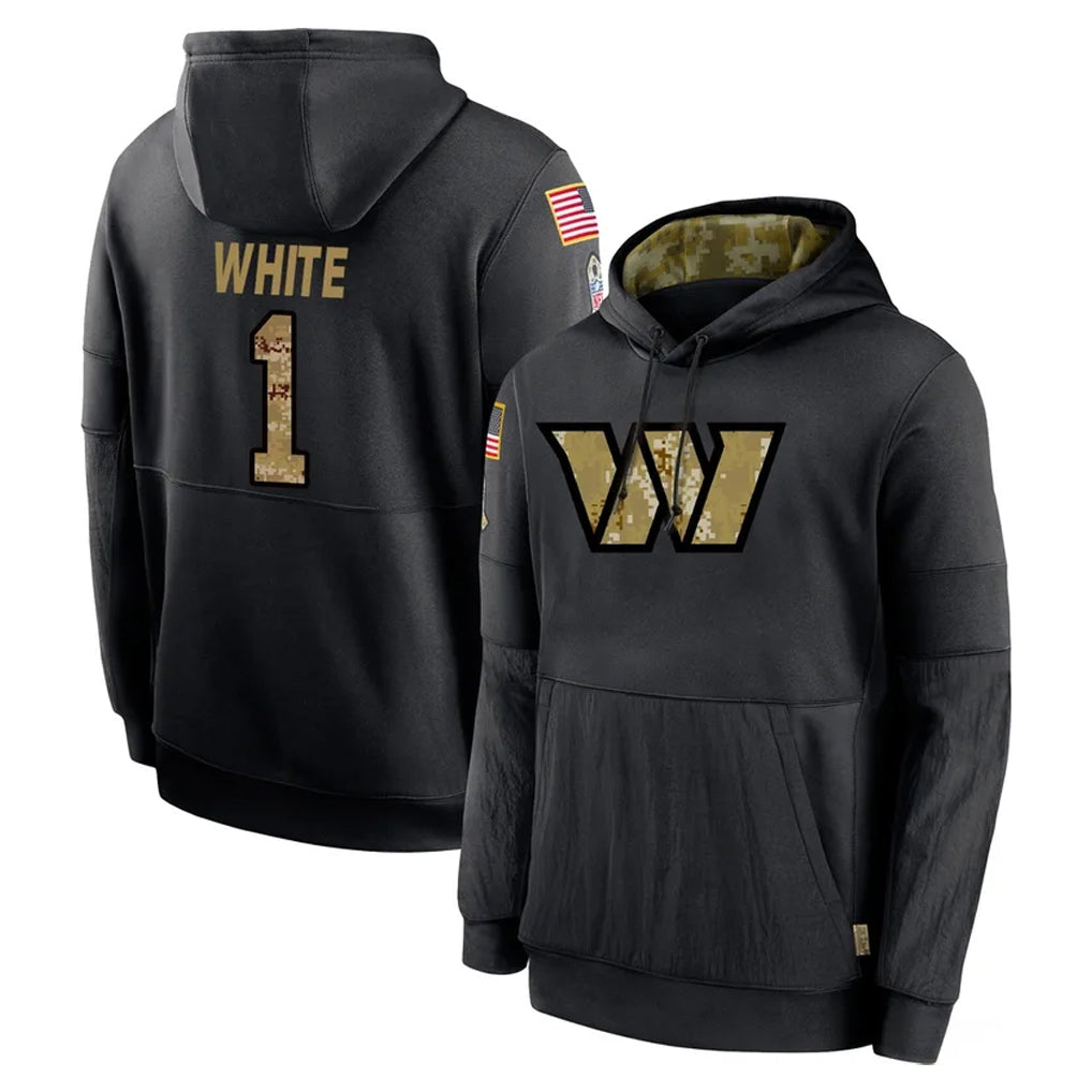 W.Commanders #1 Rachaad White Player Black Salute to Service Performance Pullover Hoodies Home Game Stitched Jerseys