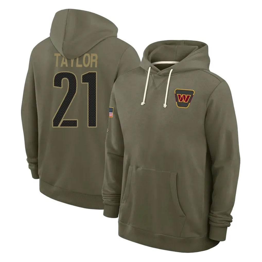 W.Commanders #21 Sean Taylor Player Olive Salute to Service Hoodies Stitched Jerseys