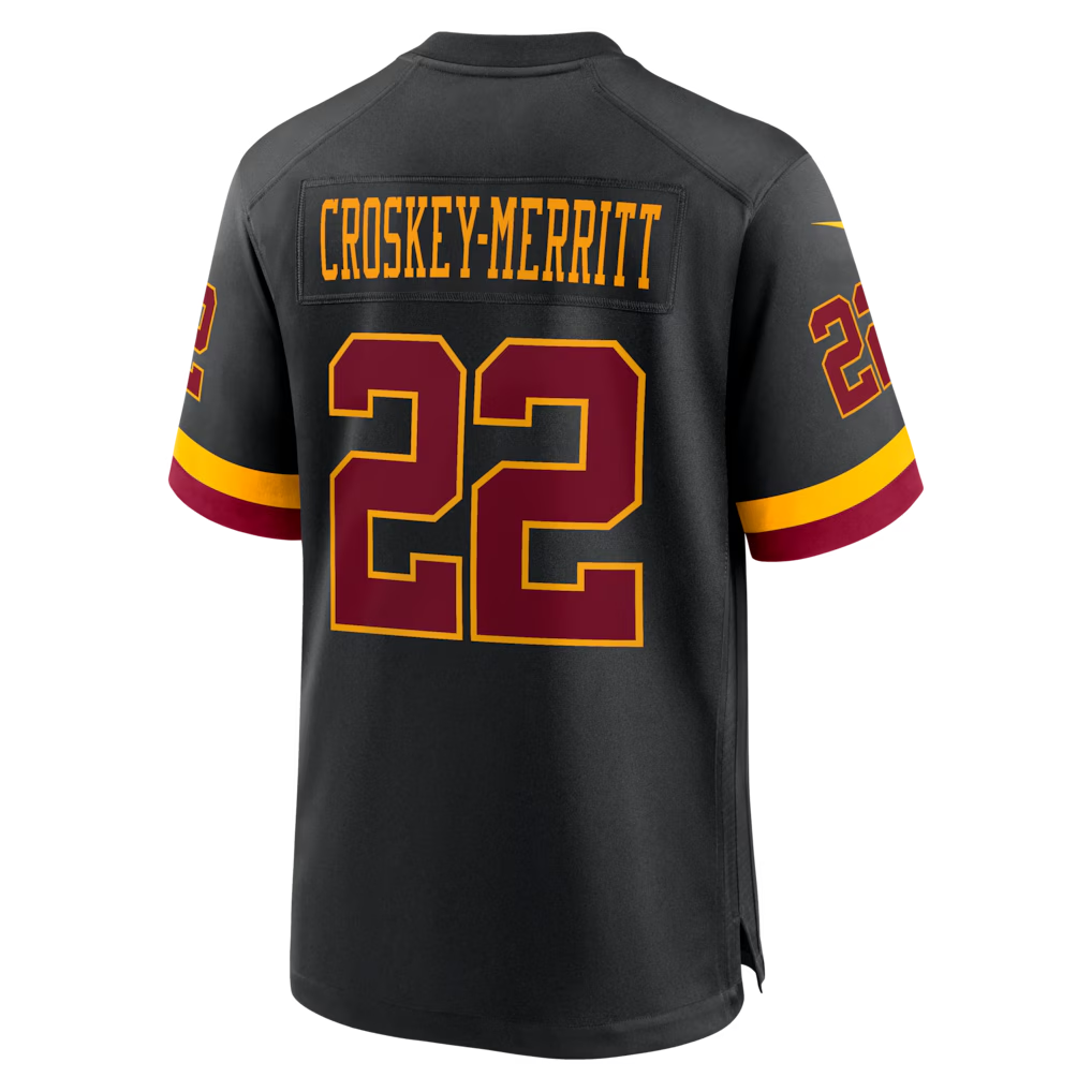 W.Commanders #22 Jacory Croskey-Merritt Black Hail Raiser Alternate Game Stitched Jerseys