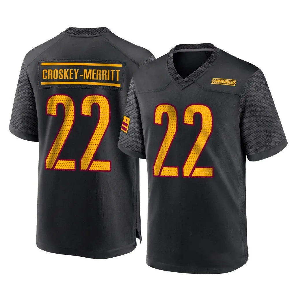 W.Commanders #22 Jacory Croskey-Merritt Player Black Home Game Stitched Jerseys