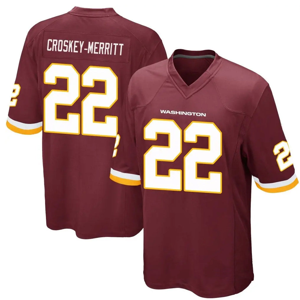 W.Commanders #22 Jacory Croskey-Merritt Player Burgundy Game Stitched Jerseys
