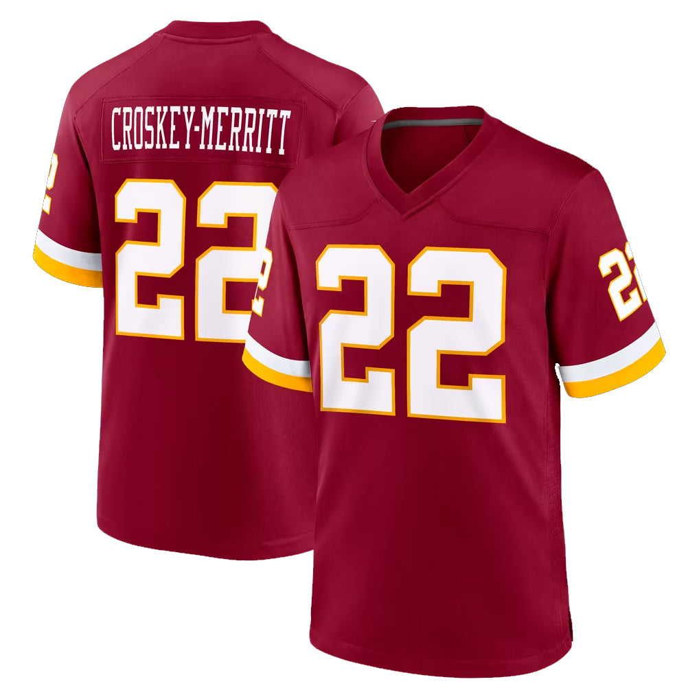 W.Commanders #22 Jacory Croskey-Merritt Player Burgundy Game Home Stitched Jerseys