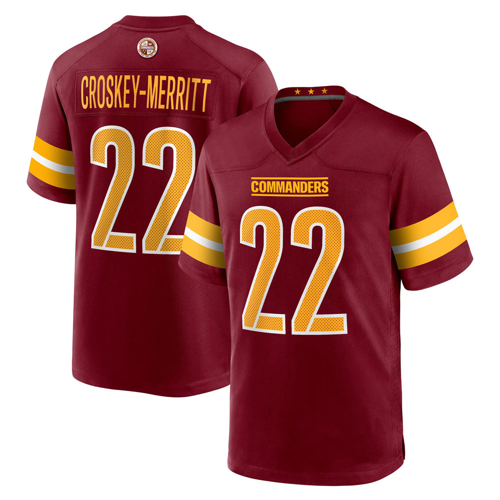 W.Commanders #22 Jacory Croskey-Merritt Player Burgundy Home Game Stitched Jerseys