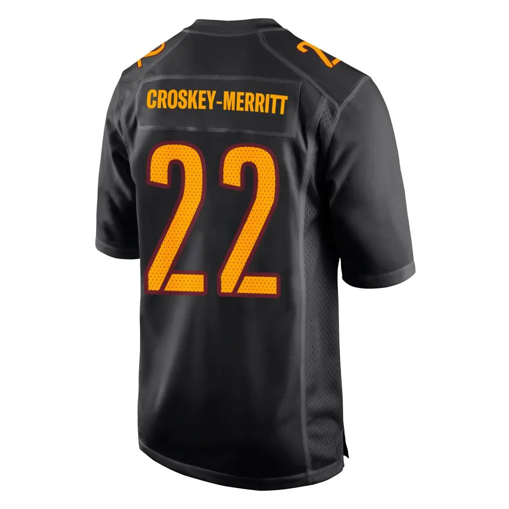 W.Commanders #22 Jacory Croskey-Merritt Player Carbon Black Fashion Game Stitched Jerseys