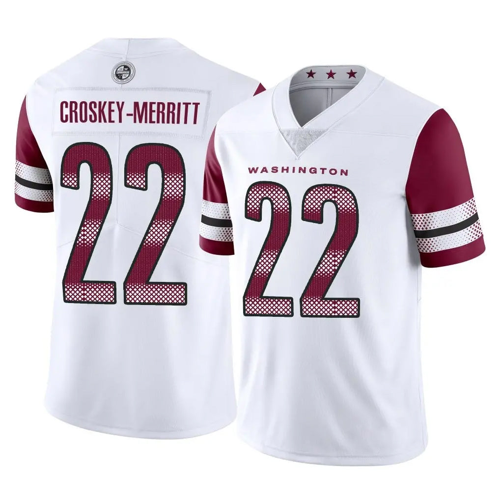 W.Commanders #22 Jacory Croskey-Merritt Player White Limited Vapor Home Game Stitched Jerseys