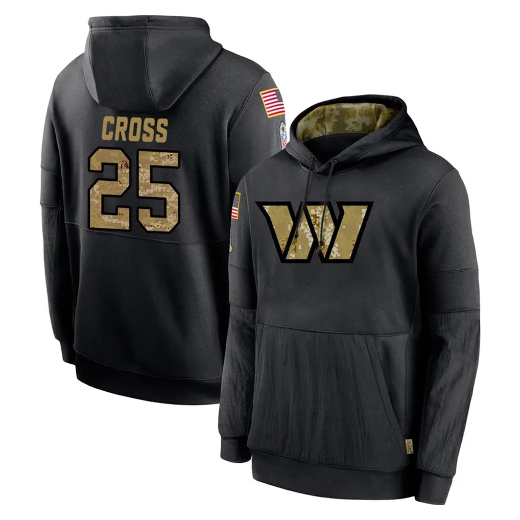 W.Commanders #25 Nick Cross Player Black Salute to Service Performance Pullover Hoodies Home Game Stitched Jerseys