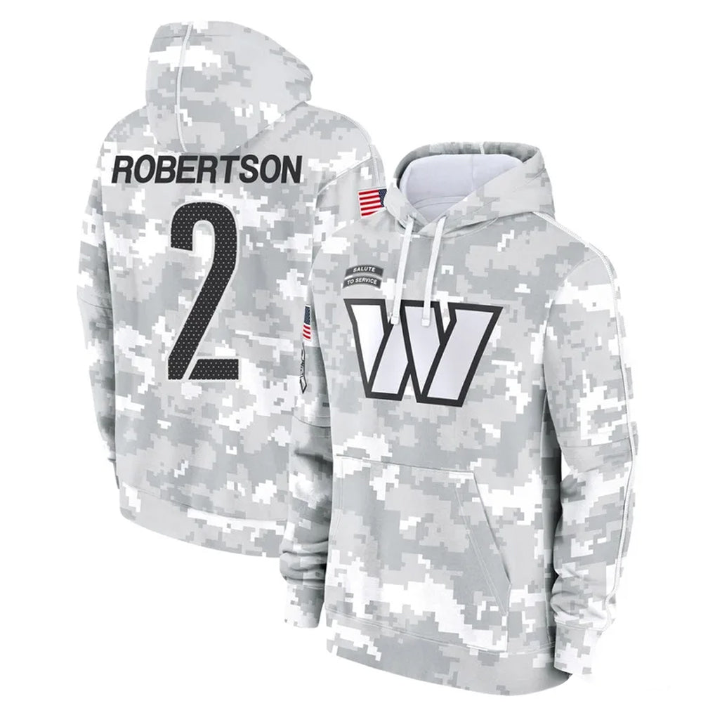 W.Commanders #2 Amik Robertson Player Arctic Camo Limited Salute to Service pullover hoodies