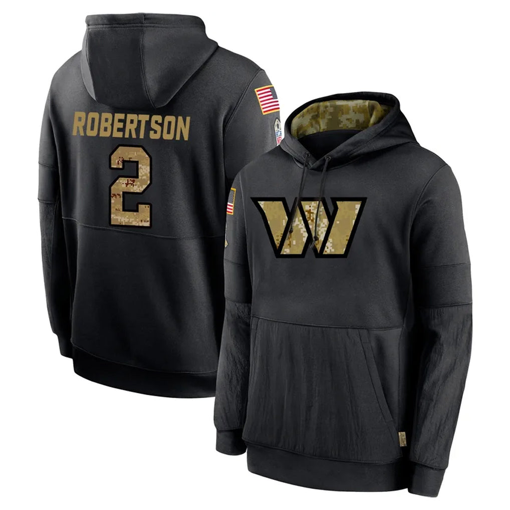 W.Commanders #2 Amik Robertson Player Black Salute to Service Performance Pullover Hoodies Home Game Stitched Jerseys