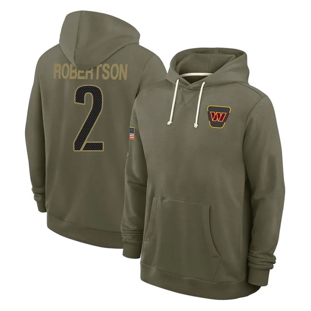 W.Commanders #2 Amik Robertson Player Olive Salute to Service Pullover Hoodies Limited Home Stitched Jerseys