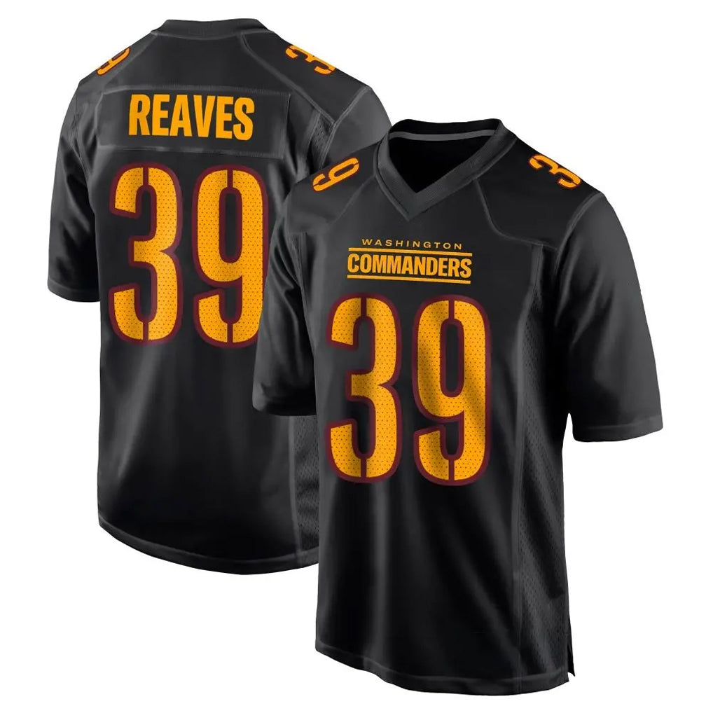 W.Commanders #39 Jeremy Reaves Player Black Carbon Fashion Home Game Stitched Jerseys