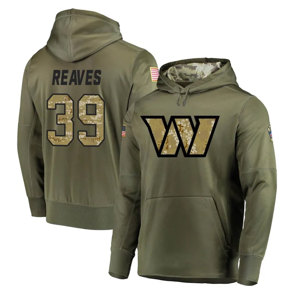 W.Commanders #39 Jeremy Reaves Player Olive Salute to Service Pullover Hoodie Limited Home Game Stitched Jerseys