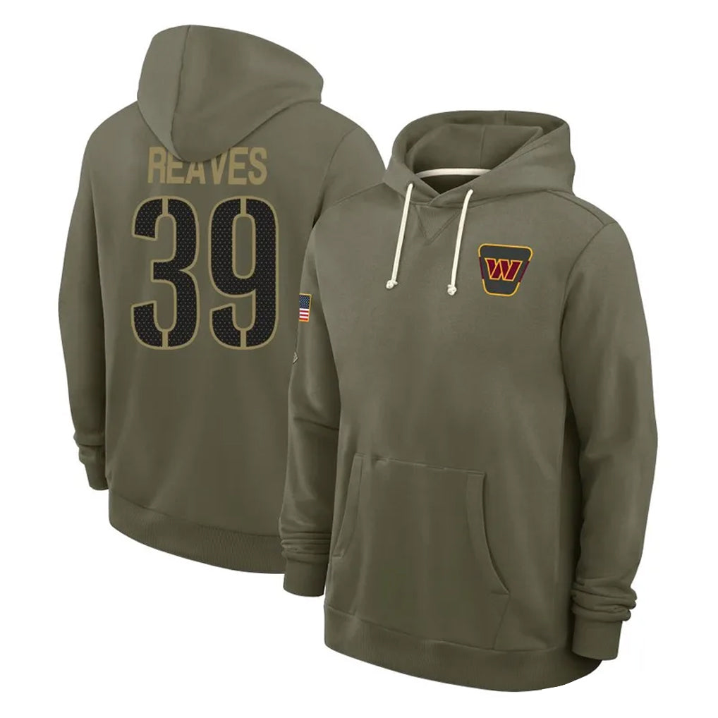 W.Commanders #39 Jeremy Reaves Player Olive Salute to Service Pullover Hoodies Limited Home Stitched Jerseys
