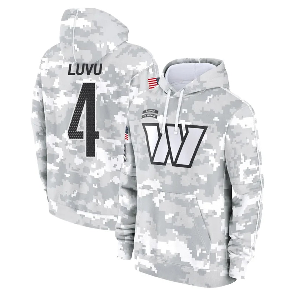 W.Commanders #4 Frankie Luvu Player Arctic Camo Salute to Service Hoodies Stitched Jerseys