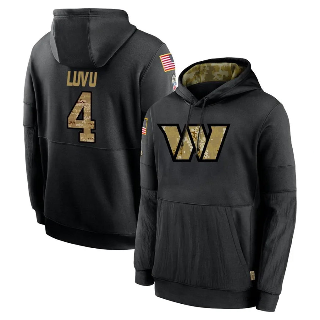 W.Commanders #4 Frankie Luvu Player Black Salute to Service Hoodies Stitched Jerseys
