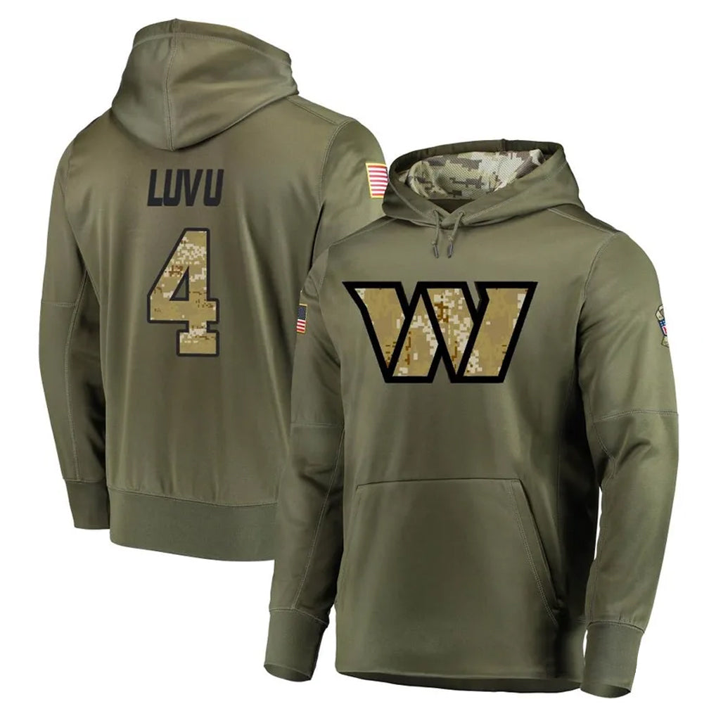 W.Commanders #4 Frankie Luvu Player Olive Salute to Service Hoodies Stitched Jerseys