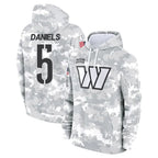 W.Commanders #5 Jayden Daniels Player Arctic Camo Limited Salute to Service pullover hoodies