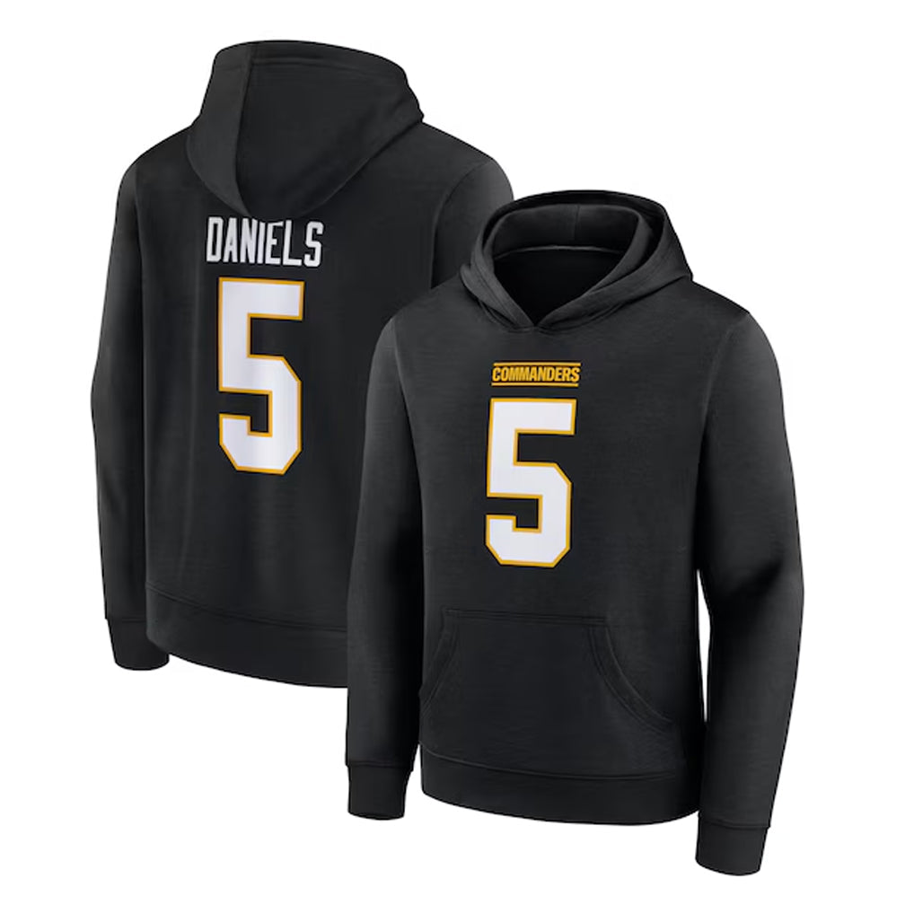 W.Commanders #5 Jayden Daniels Player Black Salute to Service Hoodies Stitched Jerseys