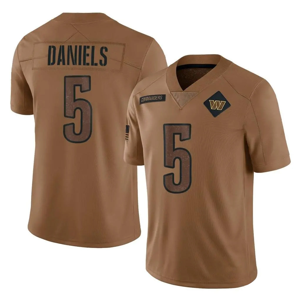 W.Commanders #5 Jayden Daniels Player Brown Limited Salute To Service Home Game Stitched Jerseys