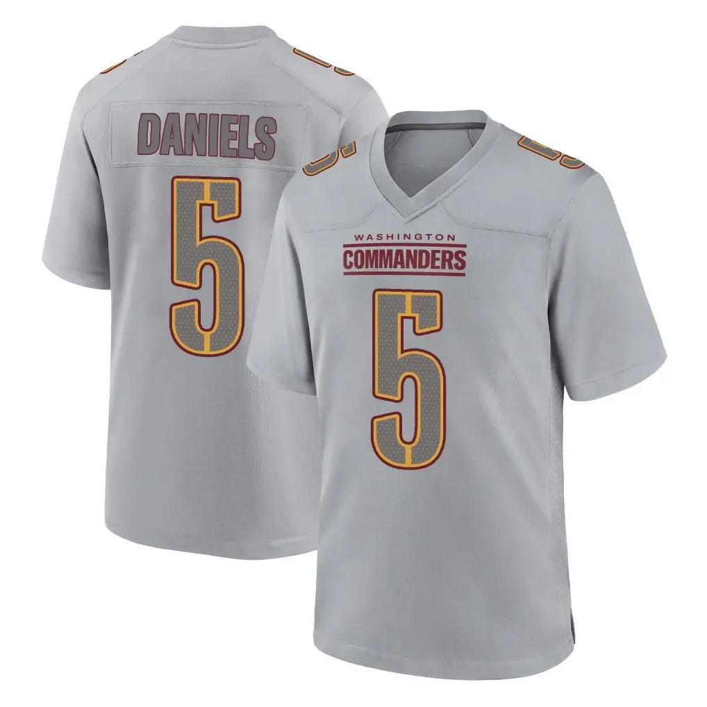 W.Commanders #5 Jayden Daniels Player Gray Atmosphere Fashion Home Game Stitched Jerseys
