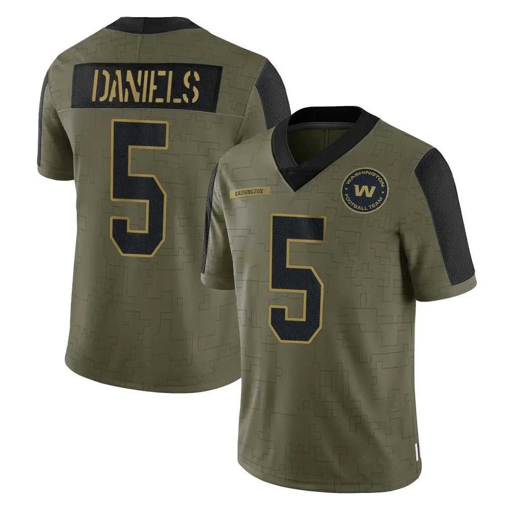 W.Commanders #5 Jayden Daniels Player Olive Salute To Service Limited Game Stitched Jerseys