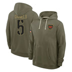W.Commanders #5 Jayden Daniels Player Olive Salute to Service Pullover Hoodies Limited Home Stitched Jerseys