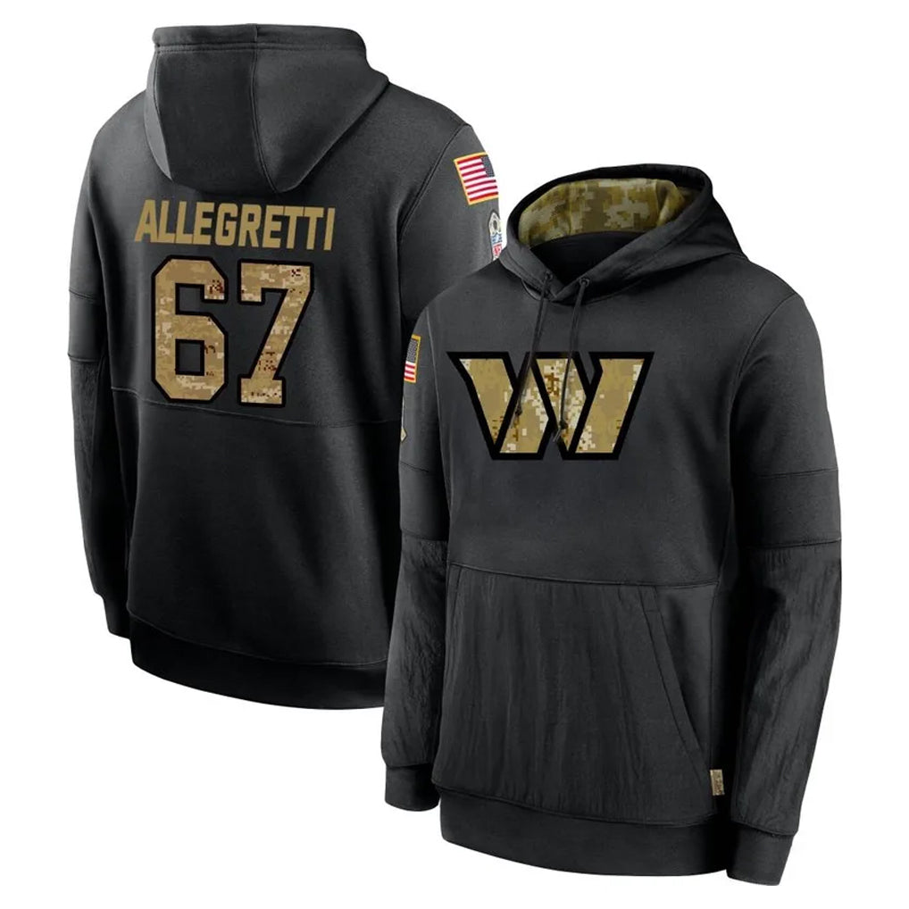 W.Commanders #67 Nick Allegretti Player Black Salute to Service Performance Pullover Hoodies Home Game Stitched Jerseys