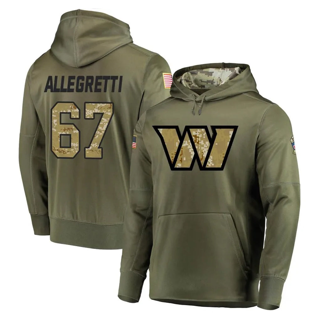 W.Commanders #67 Nick Allegretti Player Olive Salute to Service Pullover Hoodie Limited Home Game Stitched Jerseys
