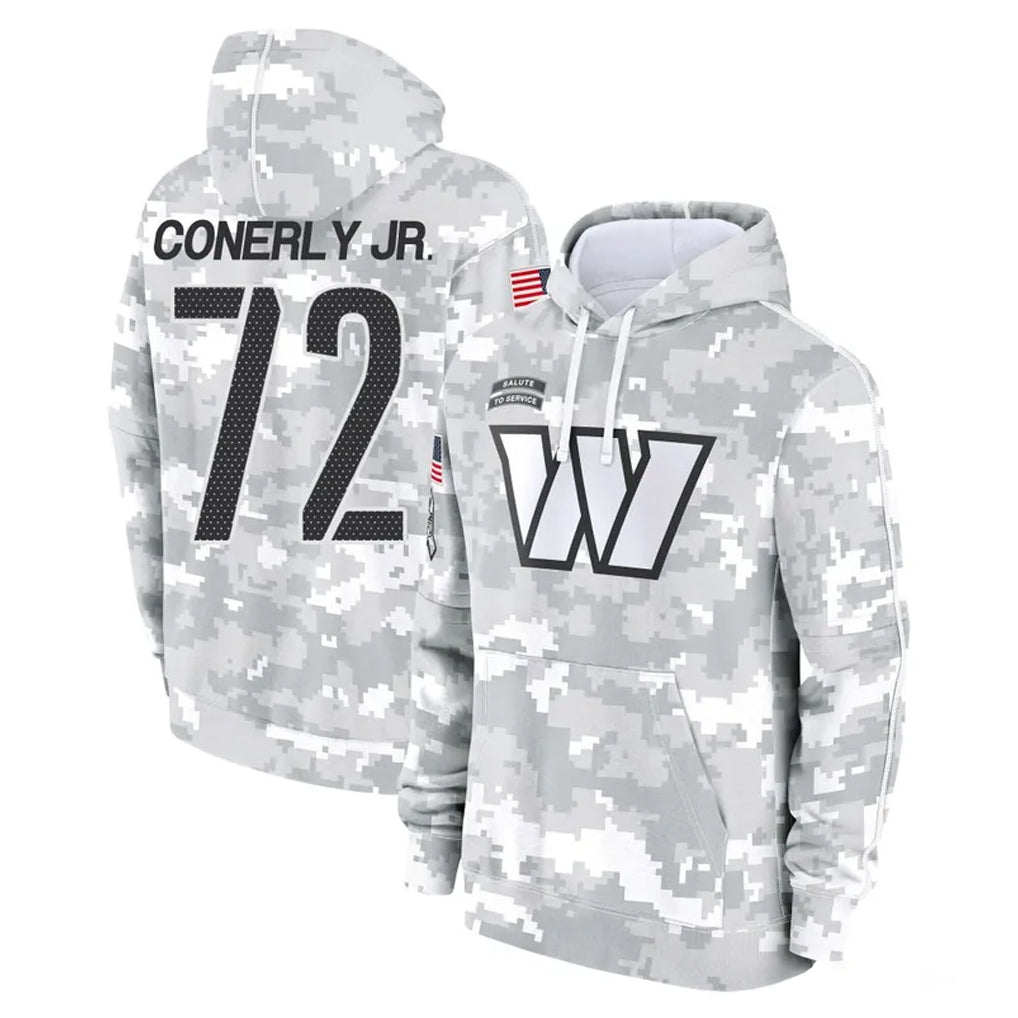 W.Commanders #72 Josh Conerly Jr. Player Arctic Camo Limited Salute to Service pullover hoodies
