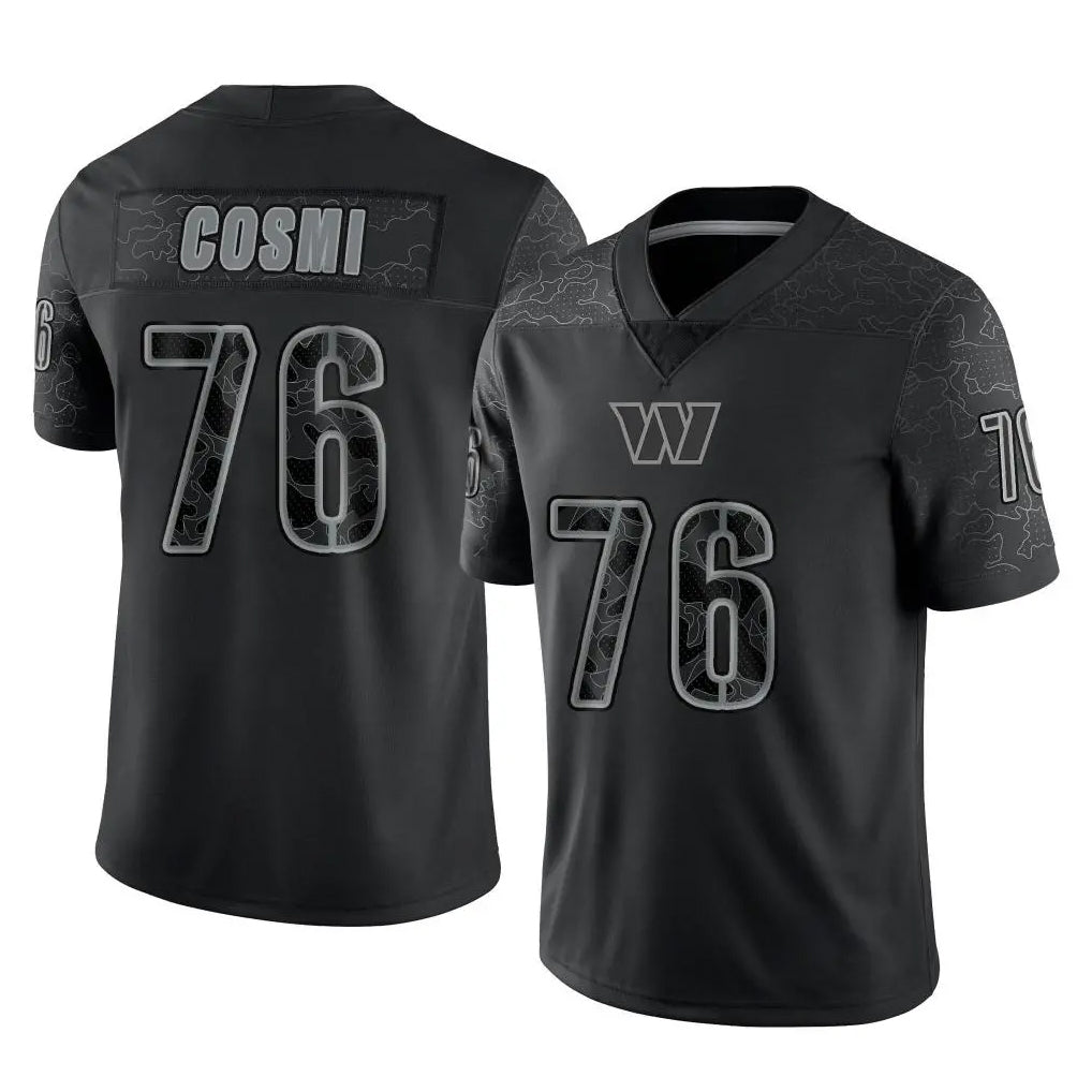 W.Commanders #76 Sam Cosmi Player Black Limited Reflective Home Game Stitched Jerseys