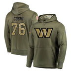 W.Commanders #76 Sam Cosmi Player Olive Salute to Service Pullover Hoodie Limited Home Game Stitched Jerseys