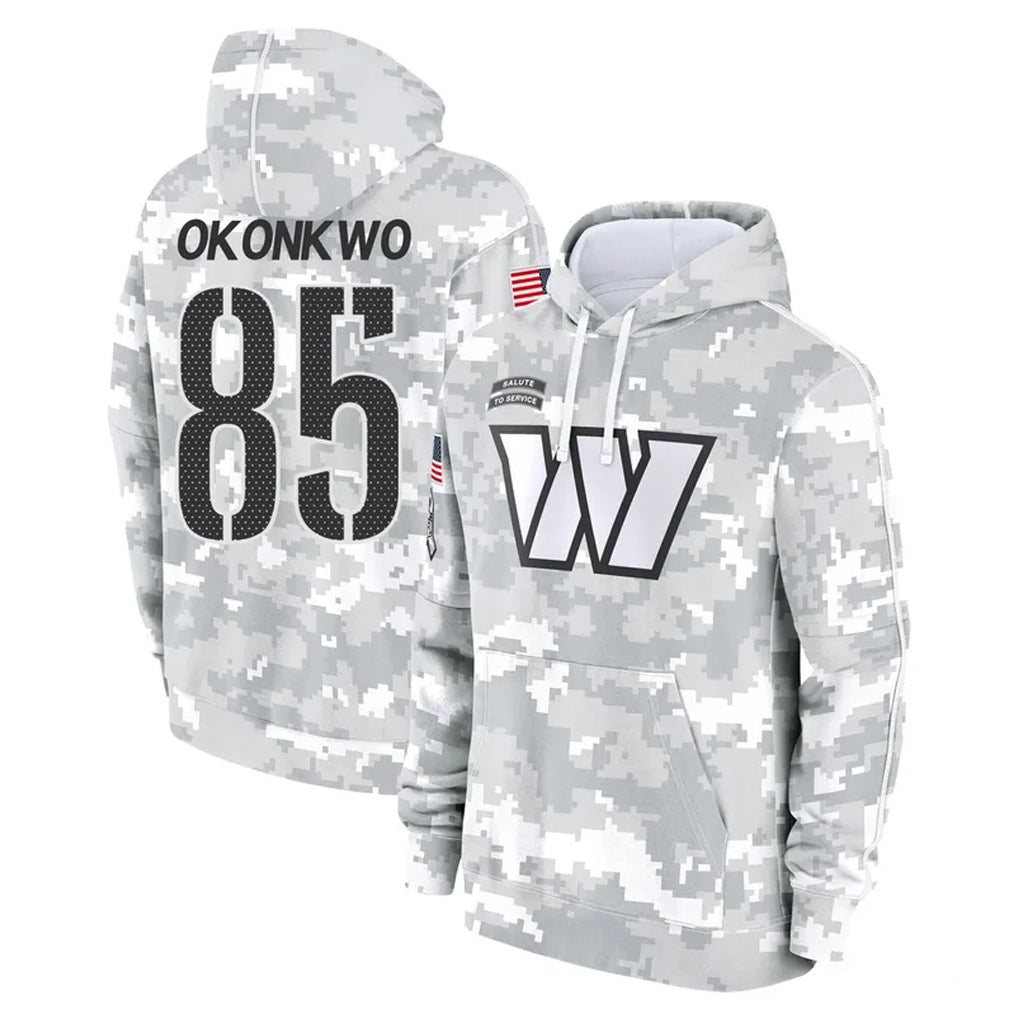 W.Commanders #85 Chig Okonkwo Player Arctic Camo Limited Salute to Service pullover hoodies