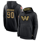 W.Commanders #90 Charles Omenihu Player Black Salute to Service Performance Pullover Hoodies Home Game Stitched Jerseys