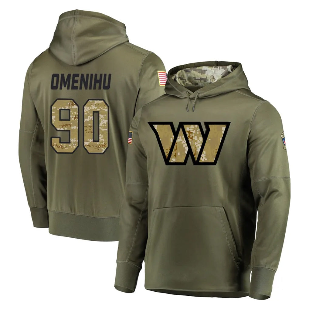 W.Commanders #90 Charles Omenihu Player Olive Salute to Service Pullover Hoodie Limited Home Game Stitched Jerseys