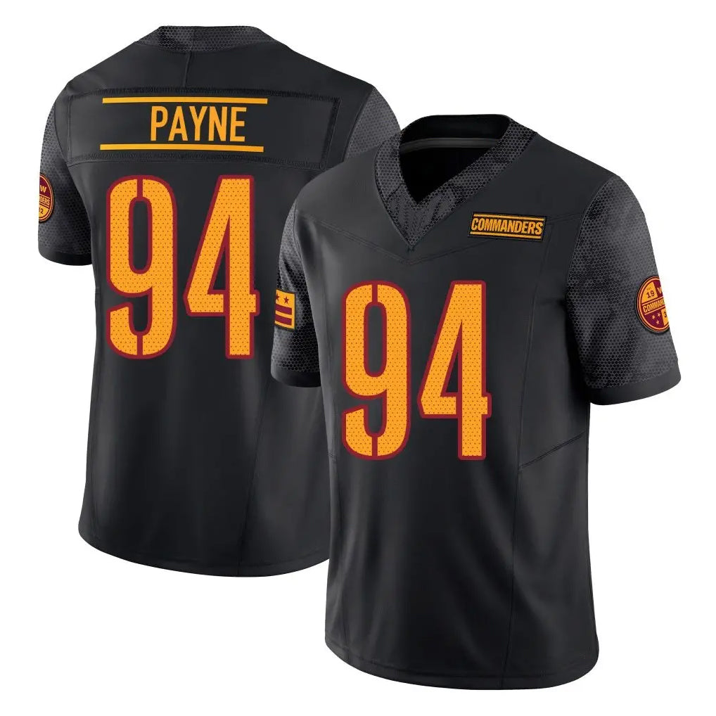 W.Commanders #94 Daron Payne Player Black Limited Vapor F.U.S.E. Home Game Stitched Jerseys