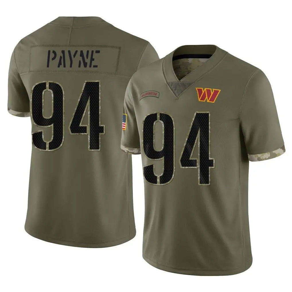 W.Commanders #94 Daron Payne Player Olive Salute To Service Limited Home Game Stitched Jerseys