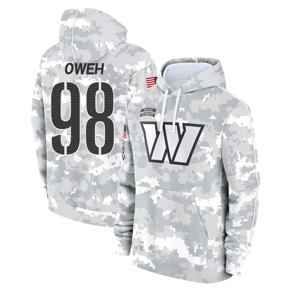 W.Commanders #98 Odafe Oweh Player Arctic Camo Limited Salute to Service pullover hoodies