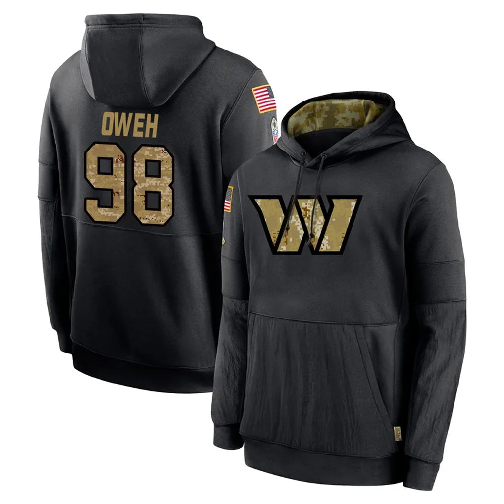 W.Commanders #98 Odafe Oweh Player Black Salute to Service Performance Pullover Hoodies Home Game Stitched Jerseys